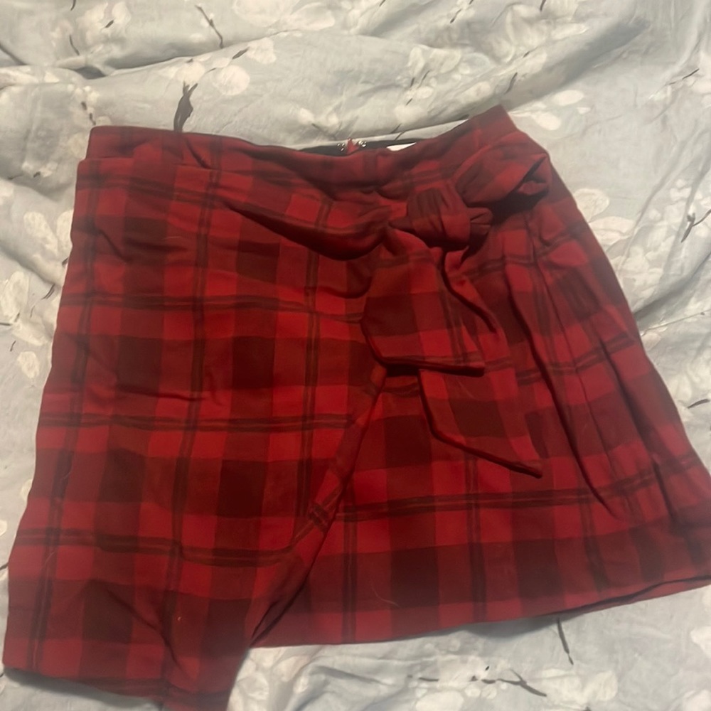 Wilfred red wrap and tie wool skirt.